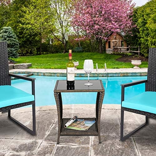 Square Wicker Bistro Table with Black Glass Top S9443