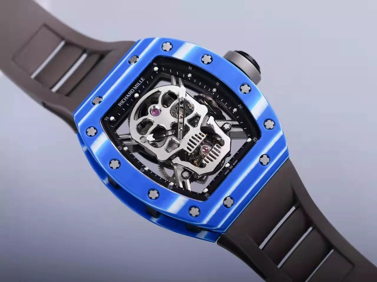 Black Dial Blue Bezel Black Rubber Strap Tourbillon A8856