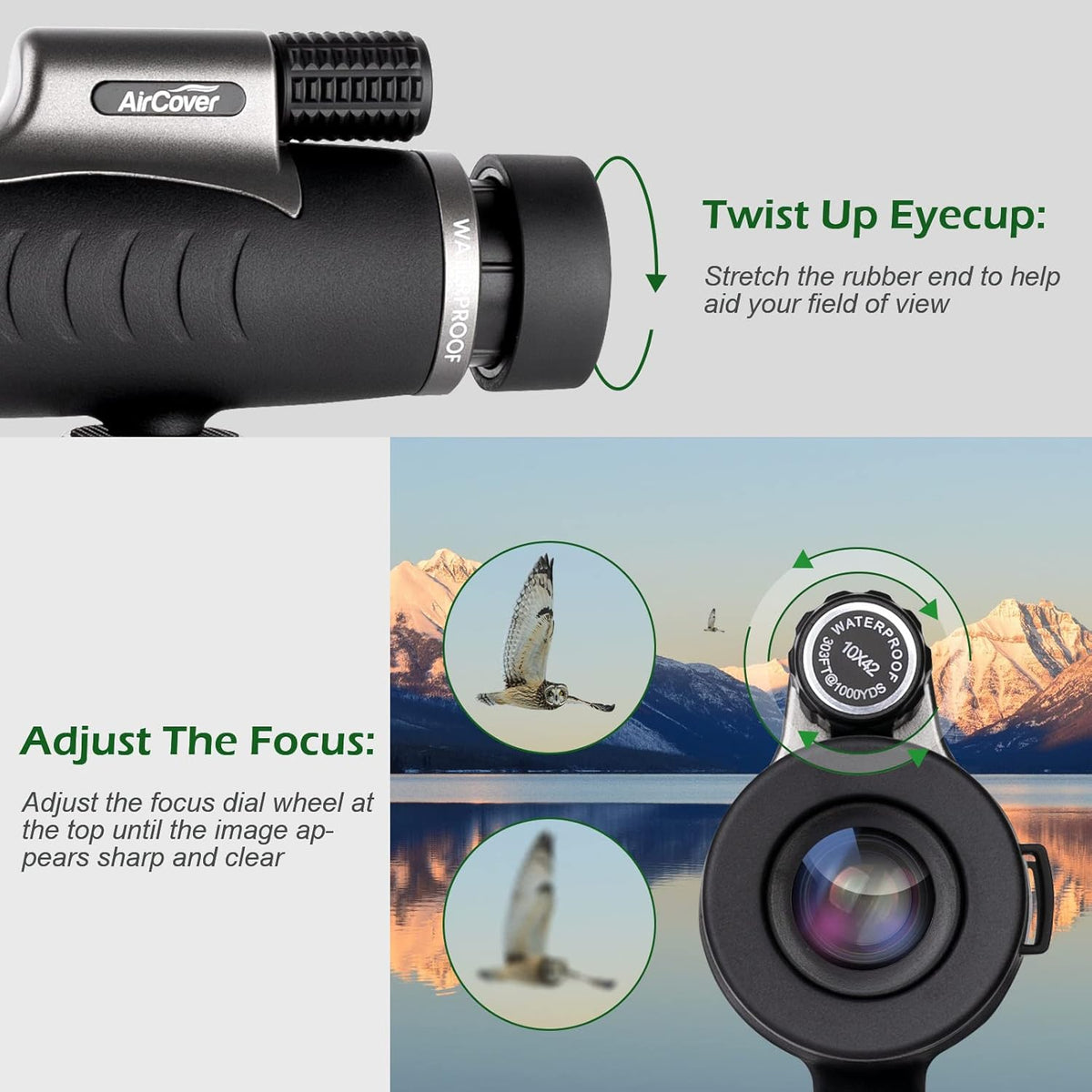 10x42 HD Waterproof Fogproof Monocular with Hand Strap Tripod Phone Adapter R693