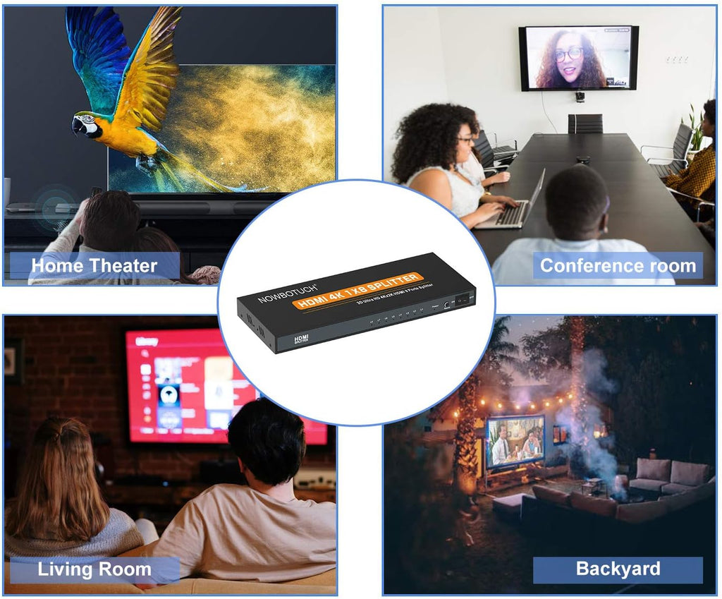 1x8 HDMI Splitter 8 Port 1 in 8 Out Powered Ver 1.4 Full HD 1080P 3D Support J93821