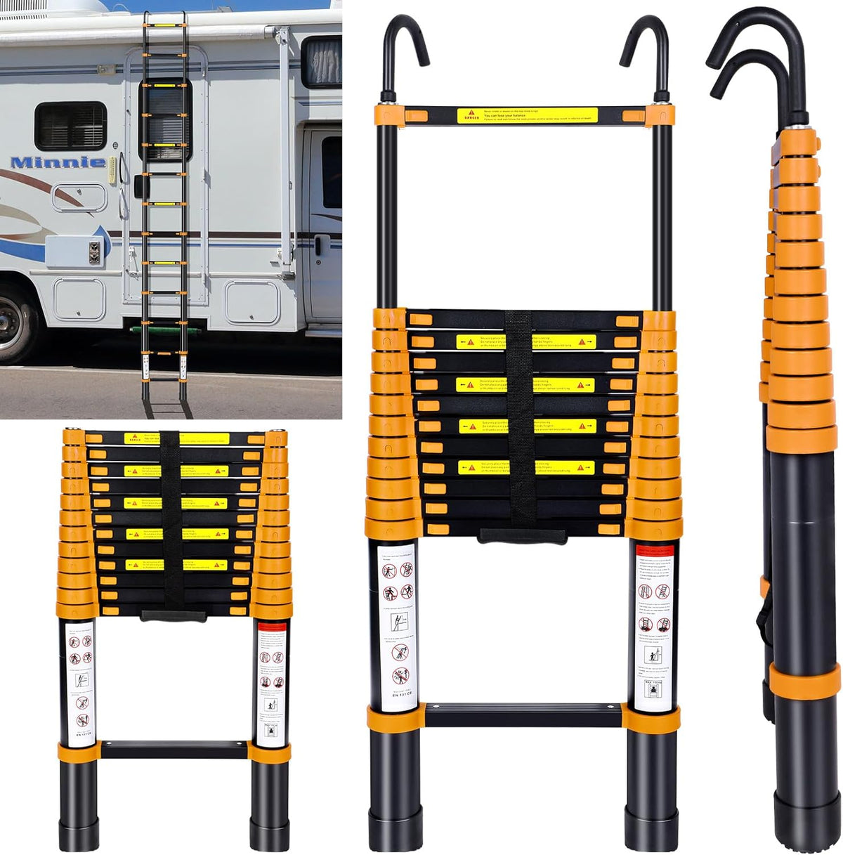 12.5FT Aluminum Telescoping Folding Ladder with Hook Y227516