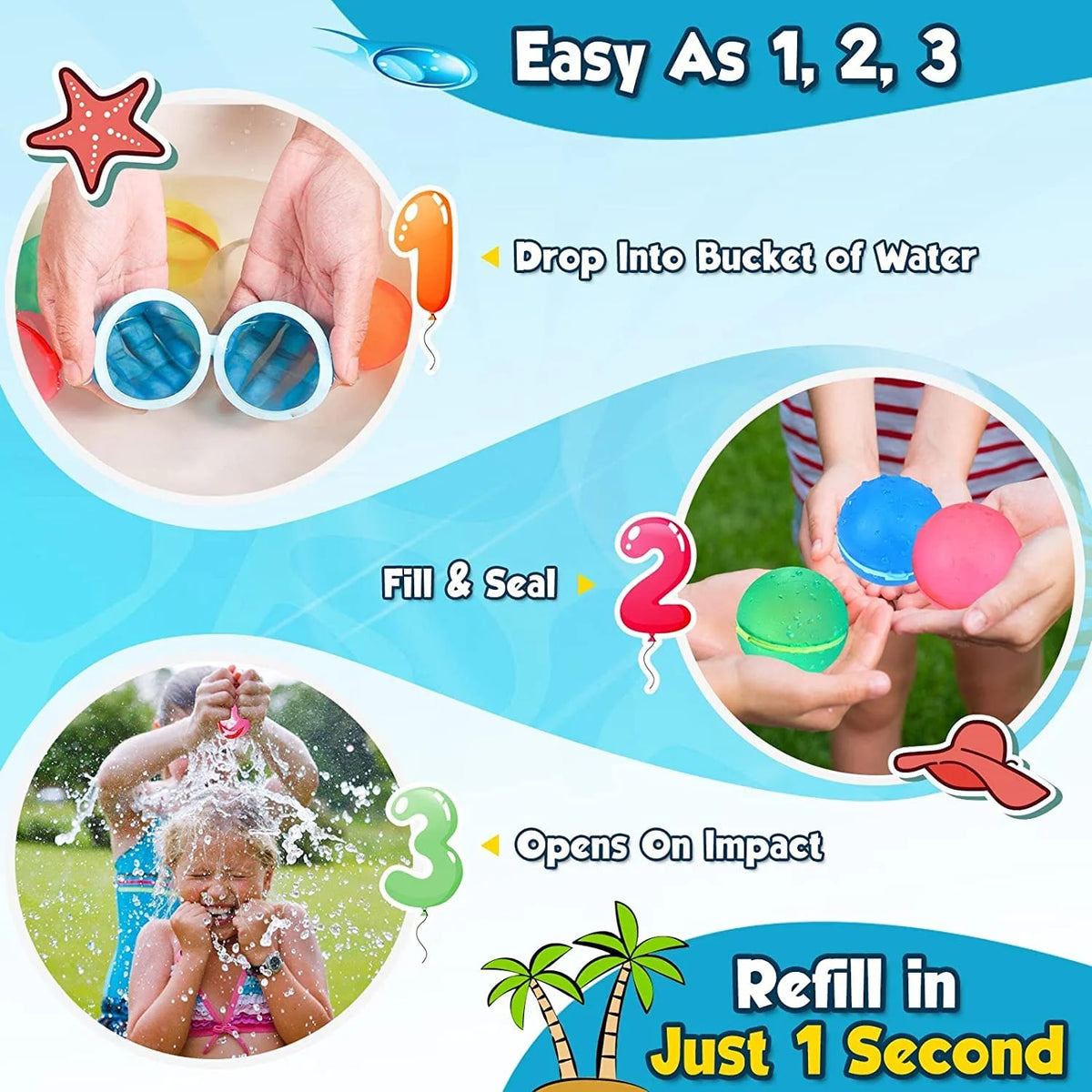 Reusable Water Balloons Pool Toys for Kids (6 pcs) V4515