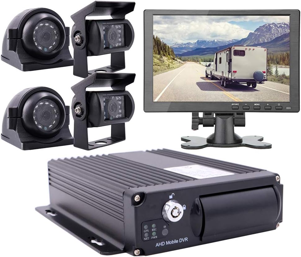 4 Channel 1080P AHD Mobile Vehicle DVR Video Recorder Kit with 10 inches Screen M389