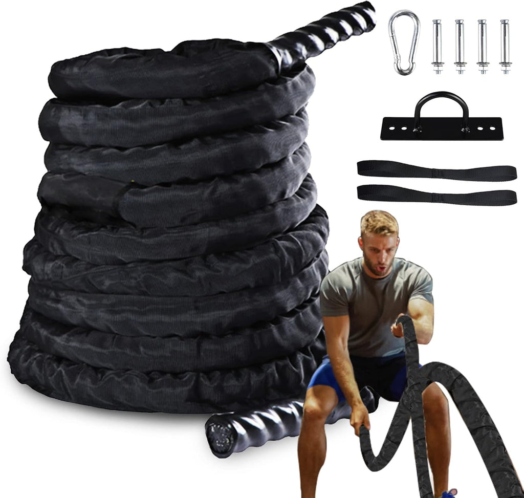 Heavy Battle Rope with Anchor Strap and Wall Mount Bracket Kit, Pack of 2 K622