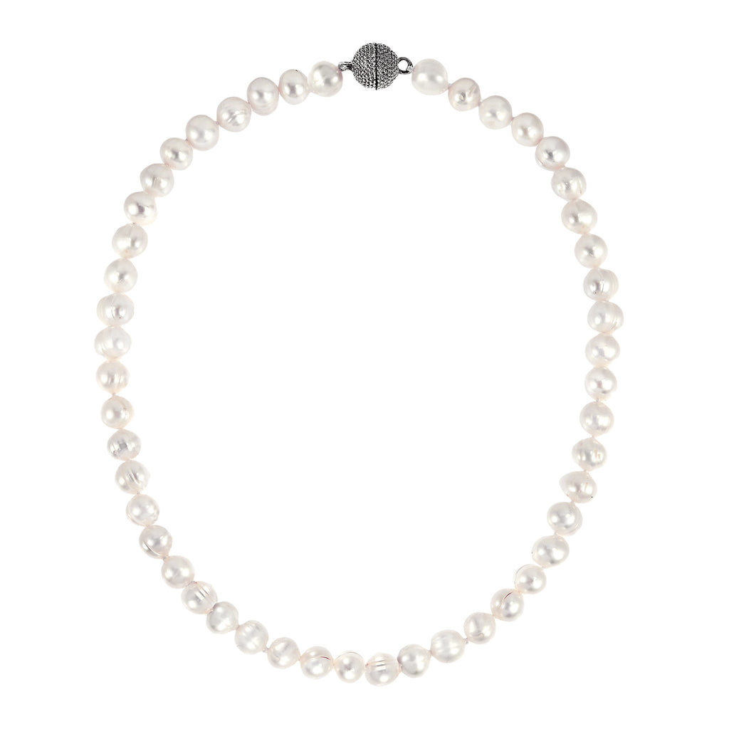 Natural Freshwater White Pearl Sterling Silver Necklace A927361