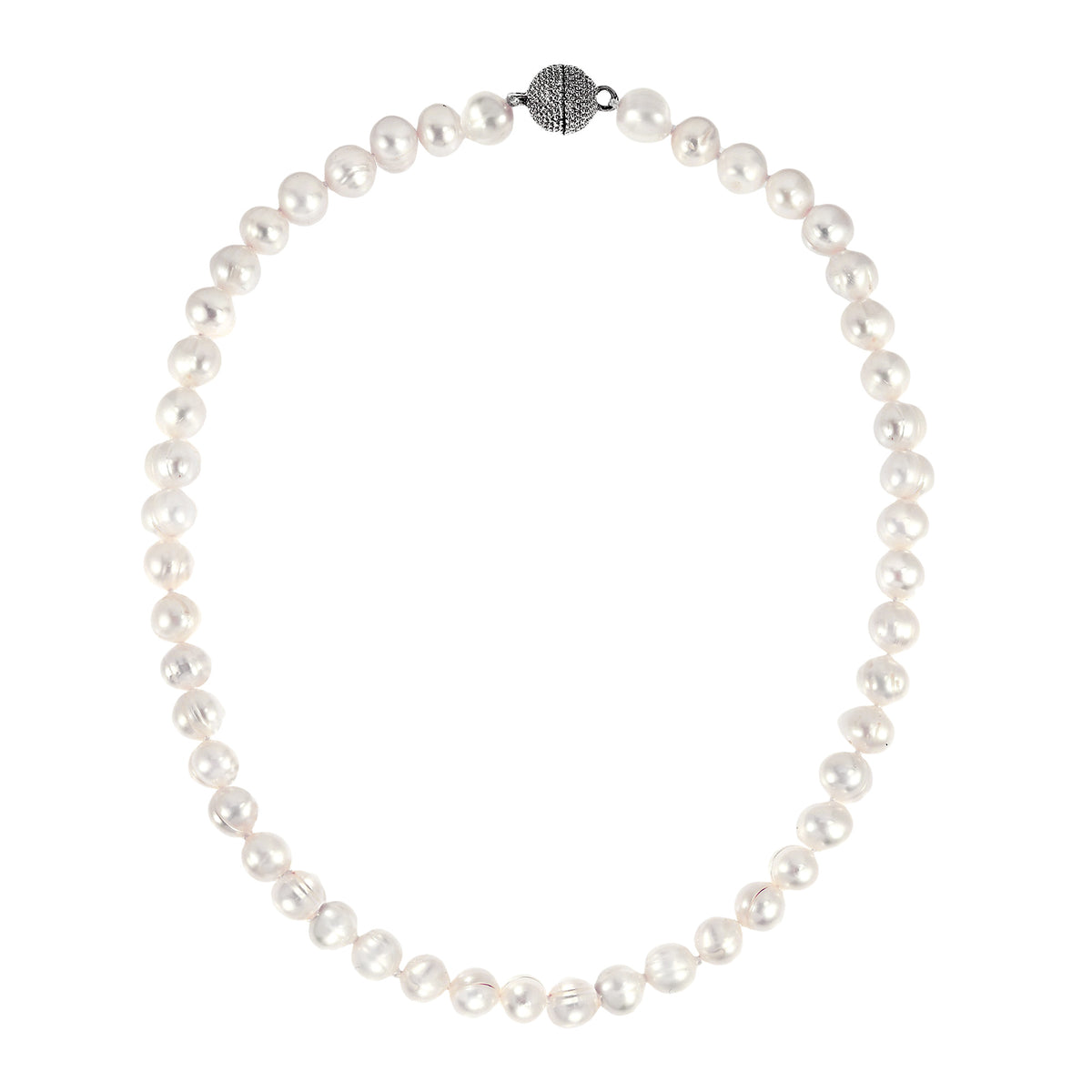 Natural Freshwater White Pearl Sterling Silver Necklace A927361