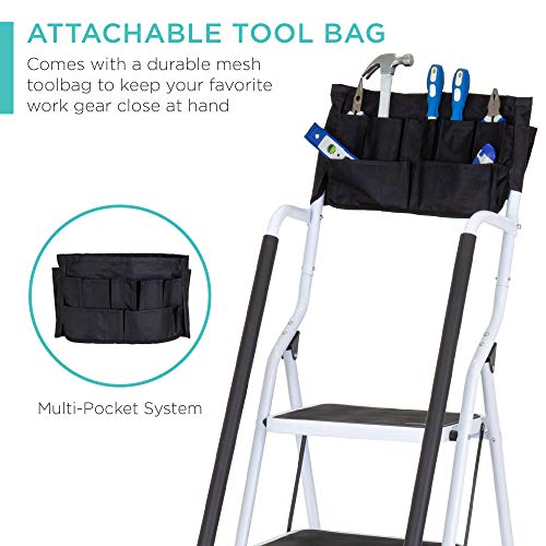 4-Step Folding Step Stool with Padded Hand Grips, Non Slip Rubber Feet, Attachable Tool Bag N302