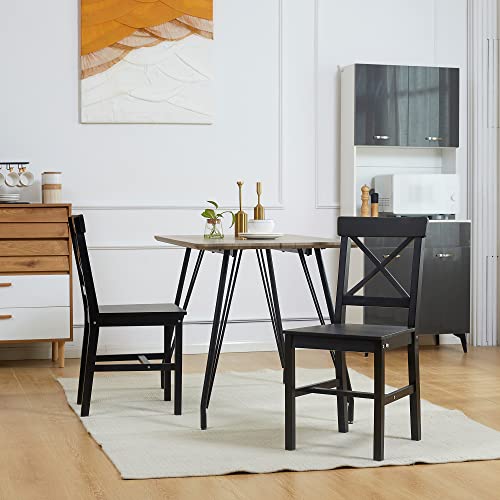 Black Wooden Cross Back Dining Chairs Set of 2 Q577