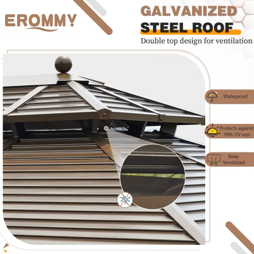 14'x20' Hardtop Gazebo Double Roof Galvanized Steel Canopy Aluminum Frame with Netting and Curtains N1640