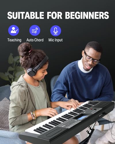 Black 61 Key Electric Piano Keyboard Kit with Stand, Stool, Microphone J16914
