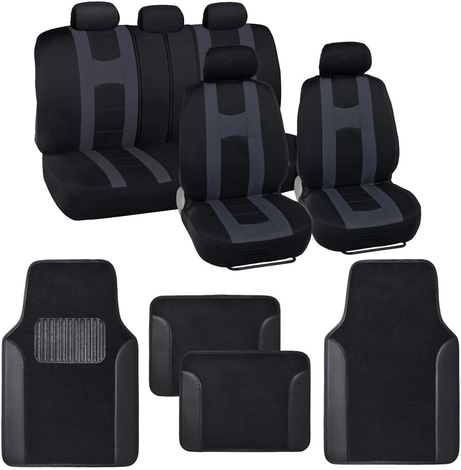 Light Gray Full Set Seat Covers with Car Floor Mats K2337