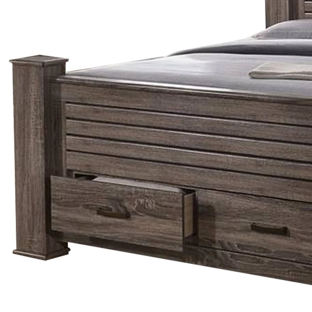 Oak Gray California King Wood Bed with 2 Drawers I5928
