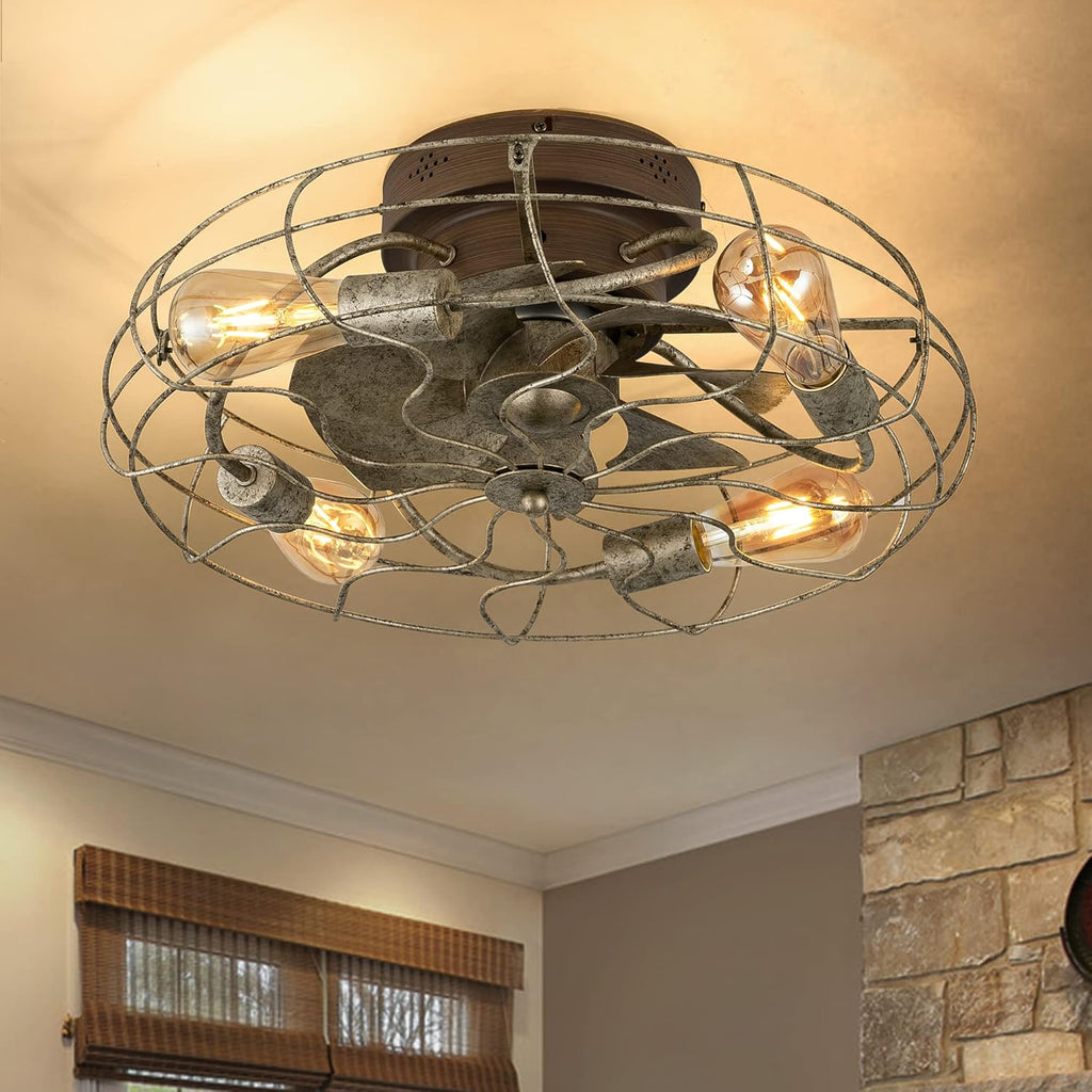 20'' Low Profile Caged Ceiling Fan with Lights Remote Control P8445