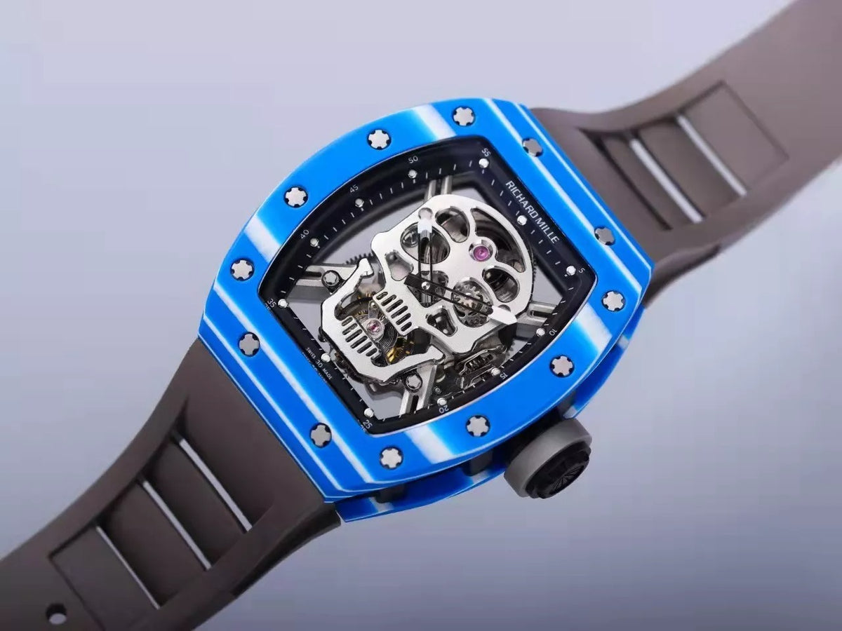 Black Dial Blue Bezel Black Rubber Strap Tourbillon A8856