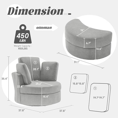 Beige Swivel Accent Barrel Chair with Ottoman X91432