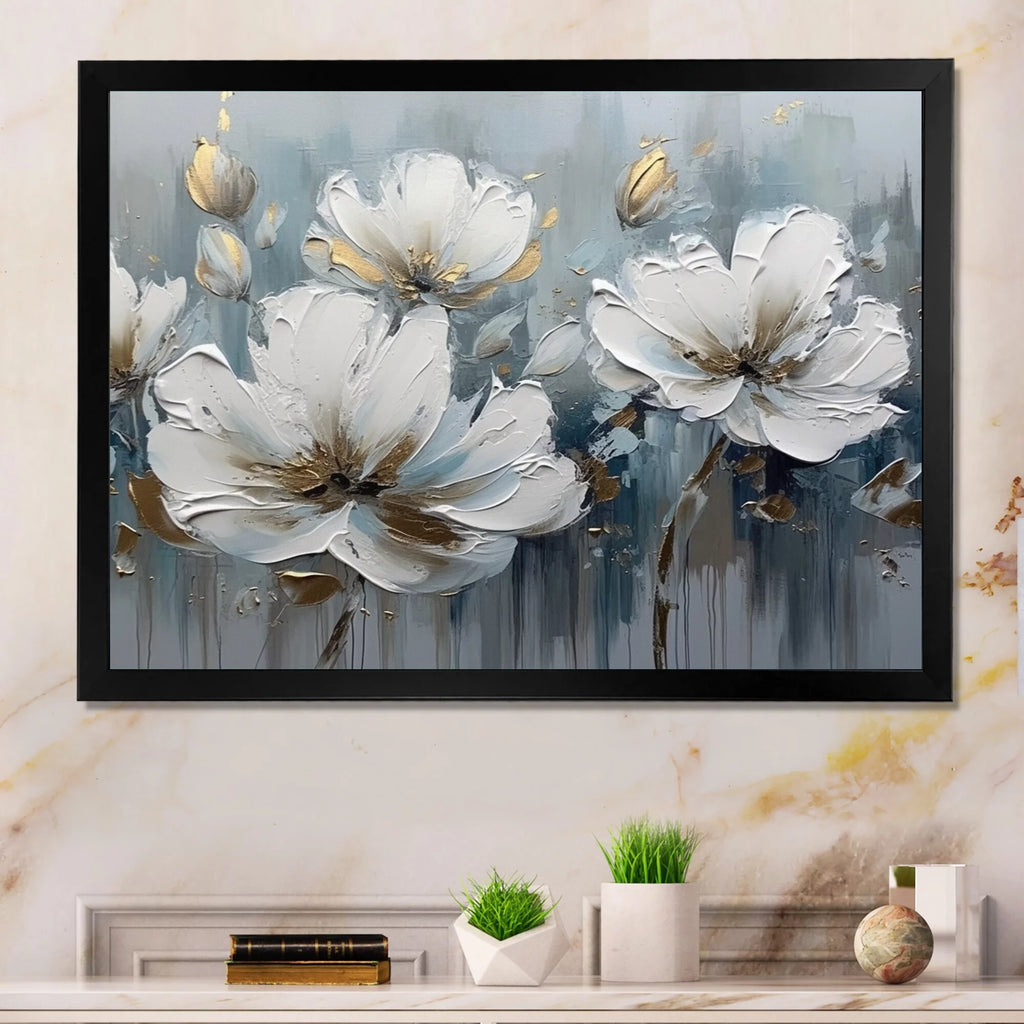 White and Gold Daisy Framed Wall Art Print 20 in. x 12 in. G42138