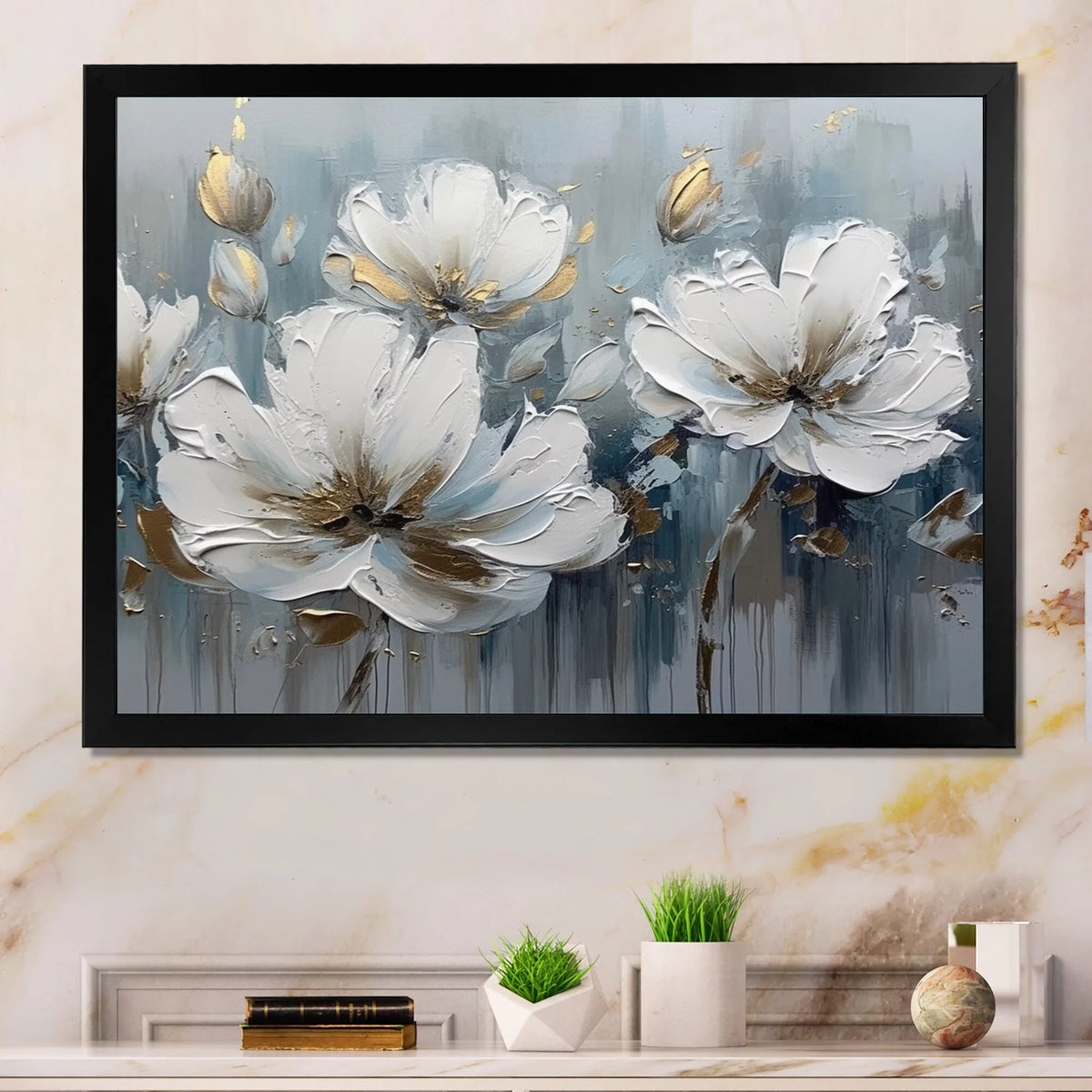 White and Gold Daisy Framed Wall Art Print 20 in. x 12 in. G42138