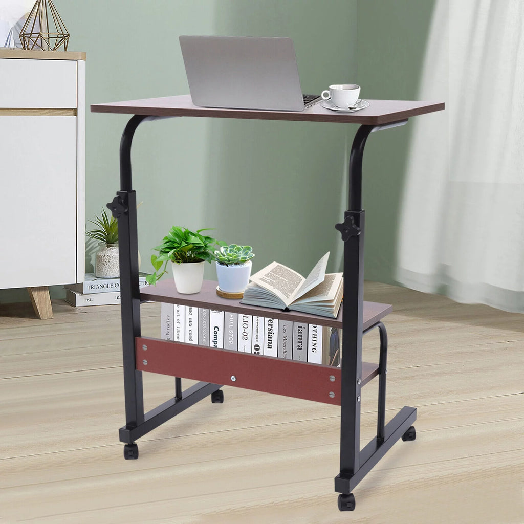 Brown Mobile Standing Desk with Wheels V3144