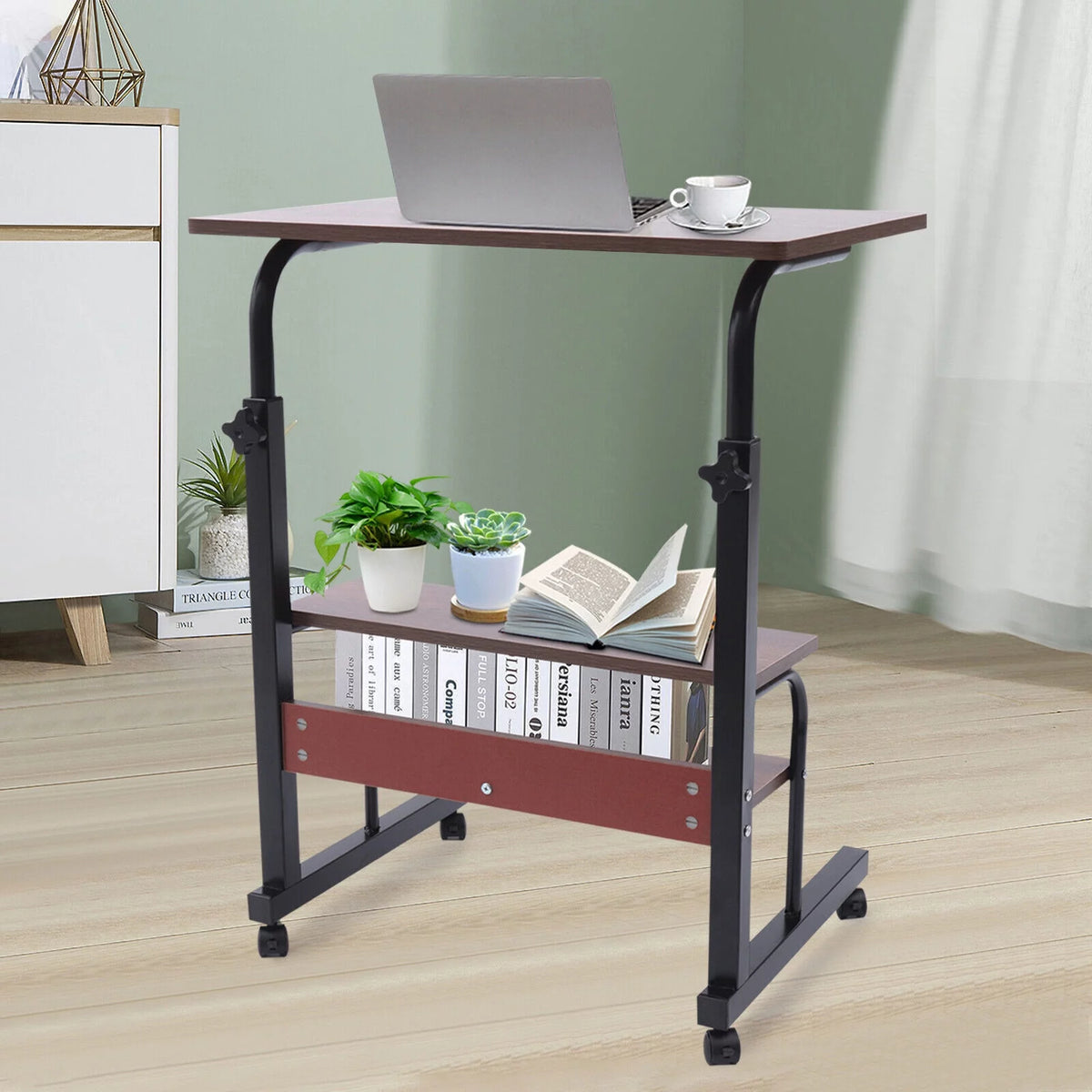 Brown Mobile Standing Desk with Wheels V3144