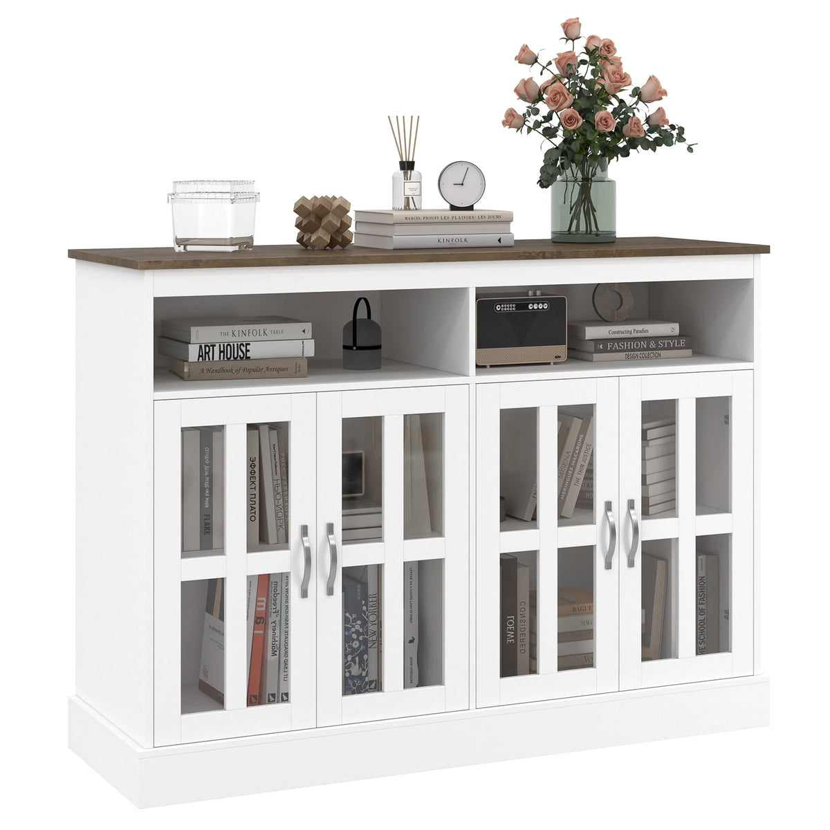 White Sideboard with Glass Doors Y341
