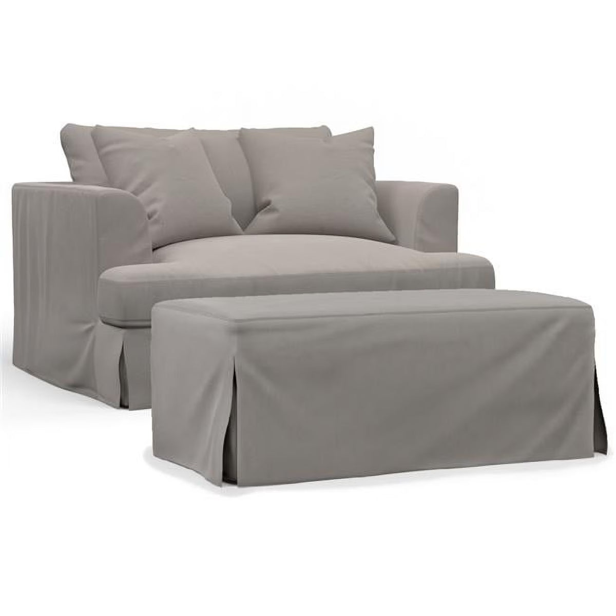Gray Slipcovered Chair & A Half Sofa with Ottoman L12889