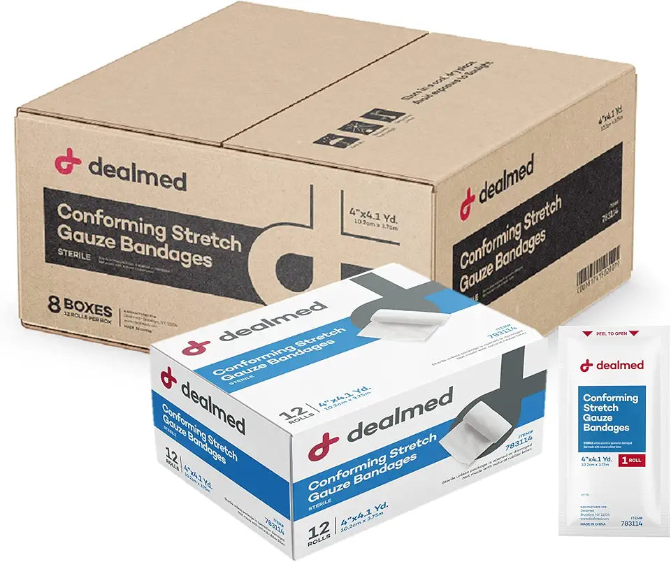 4" Sterile Latex Free Stretch Gauze Bandages, Case of 96 Rolls V634