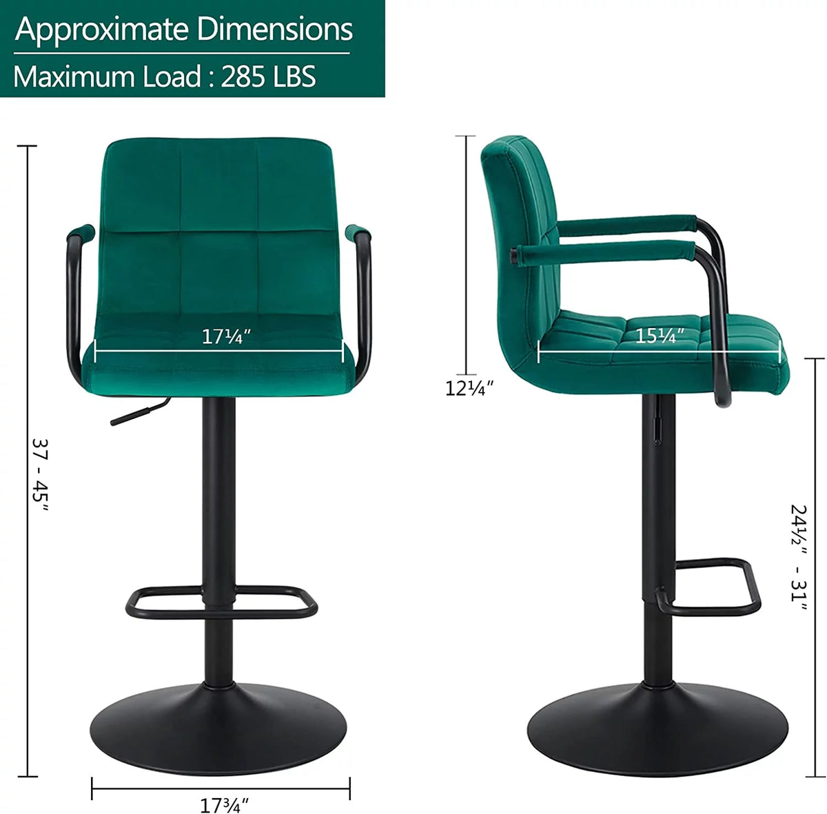 Adjustable Swivel Bar Stools Set of 2 with Back and Arms G601