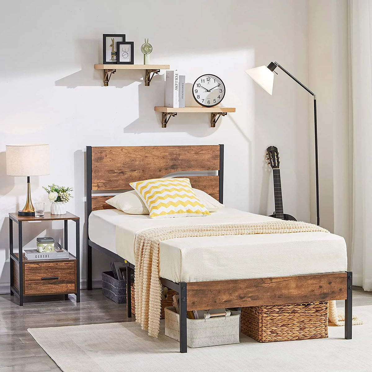 Twin Size Wood Headboard Platform Bed Frame T480880
