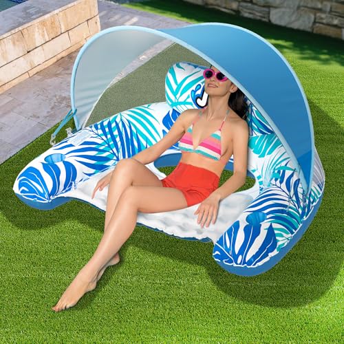 XL Inflatable Pool Float with Canopy and Drink Holder K469601