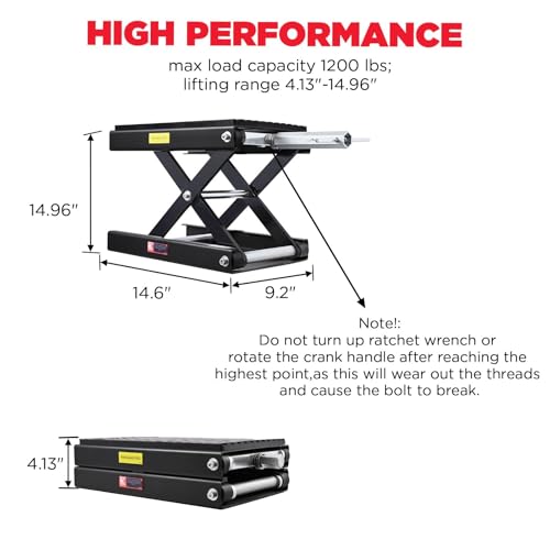 1200 LBS Steel Motorcycle Scissor Jack with Ratchet Wrench T107236