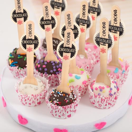 100 Set Christmas Disposable Wooden Spoons 5.5 Inches D865