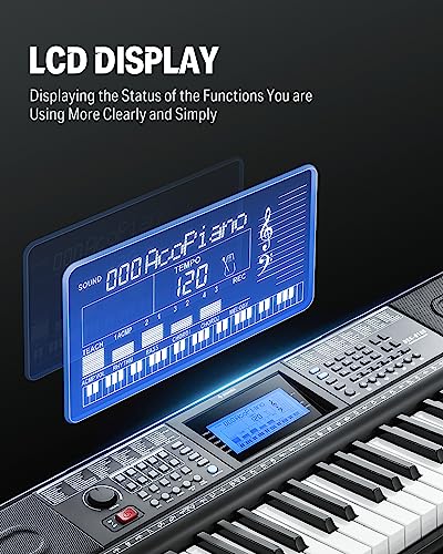 Black 61 Key Electric Piano Keyboard Kit with Stand, Stool, Microphone J16914