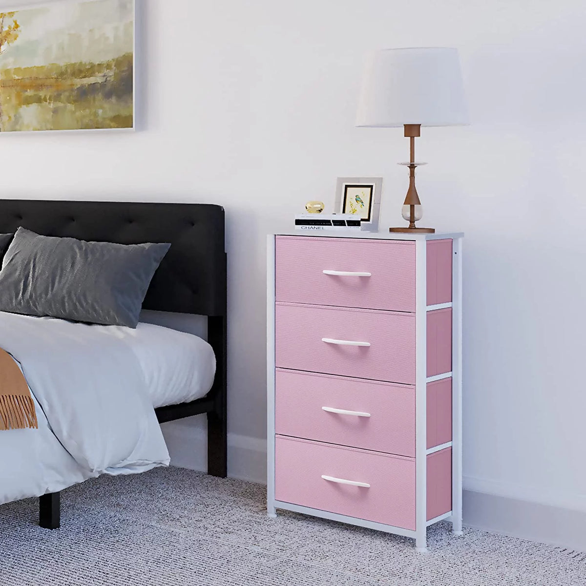 Pink 4 Drawer Fabric Dresser E123018