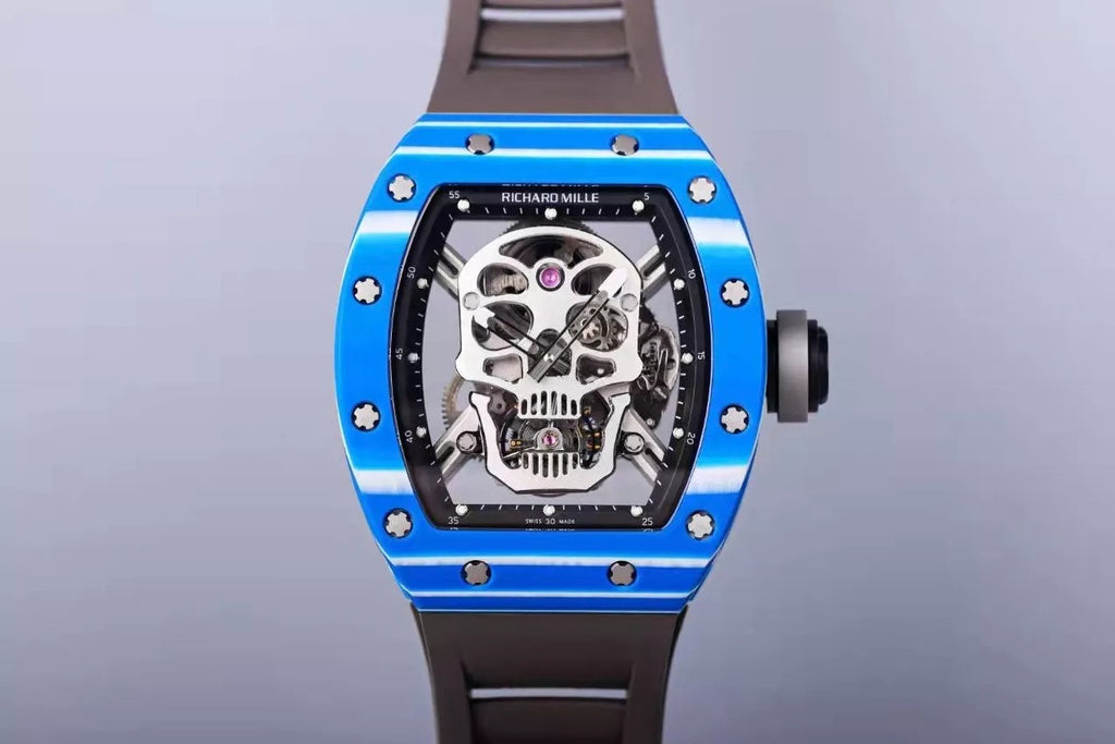 Black Dial Blue Bezel Black Rubber Strap Tourbillon A8856