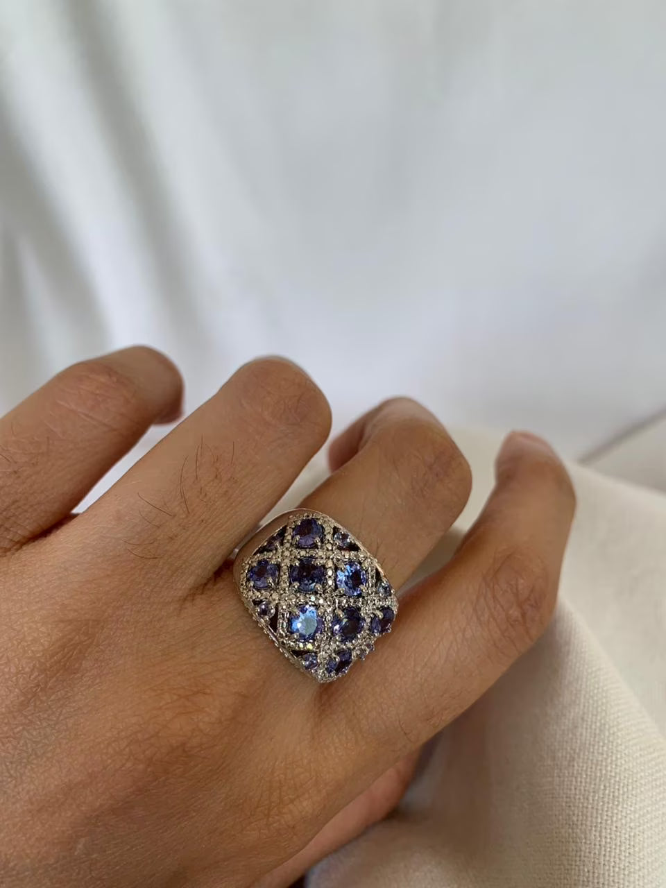 Tanzanite Ring, Gemstone Cluster 1.04 ct 925 Sterling Silver Ring Q67352