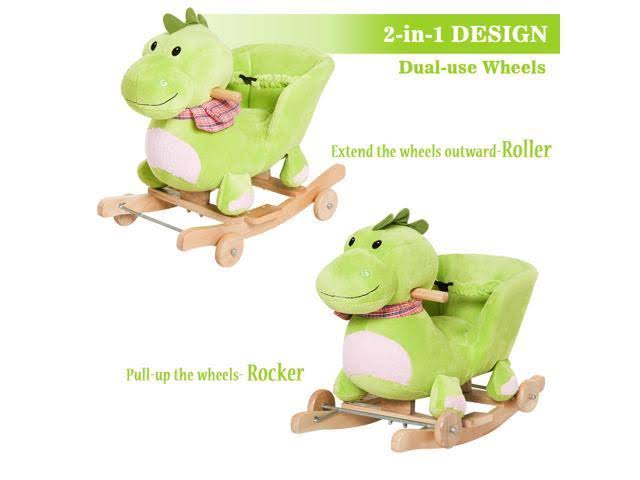 2-in-1 Plush Dinosaur Kids Ride on Cart Rocking Horse Toy D5129