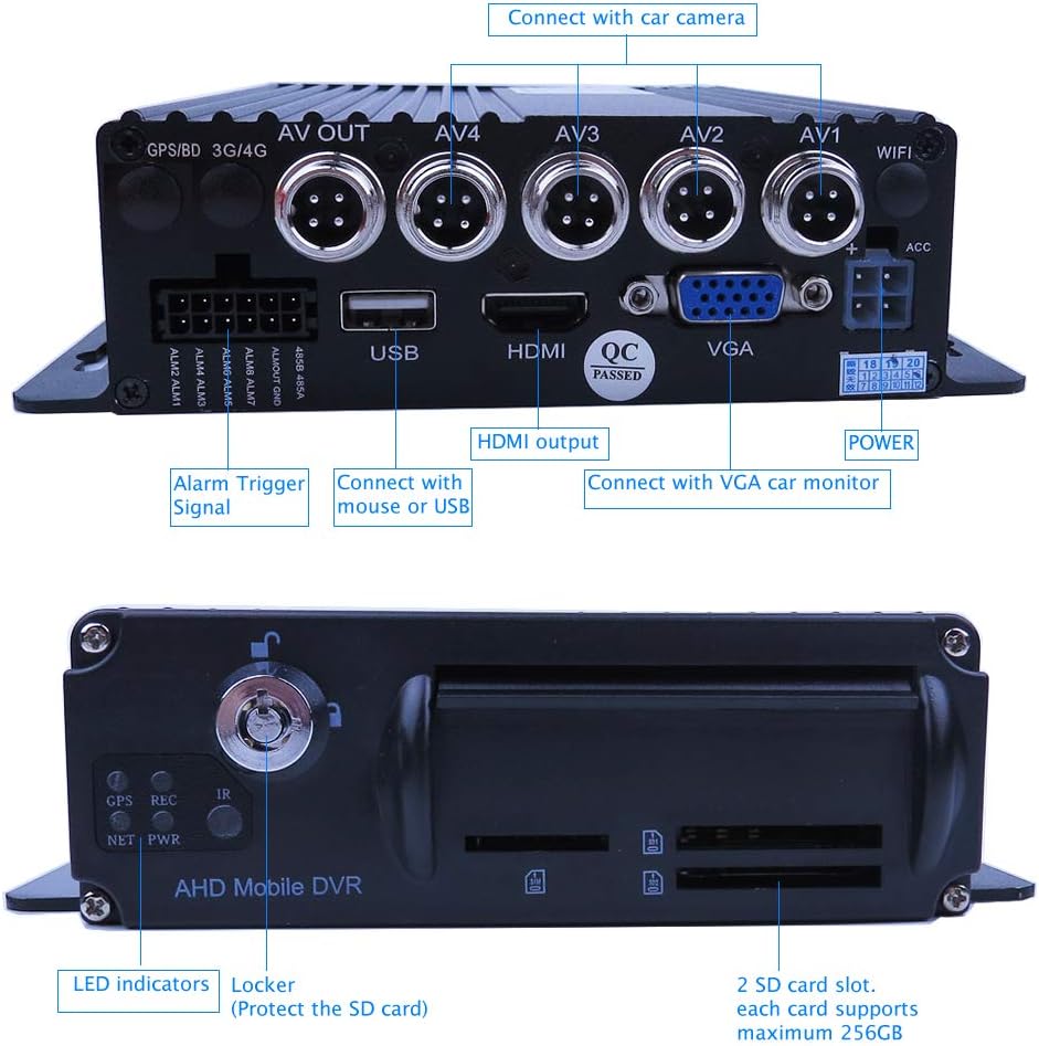4 Channel 1080P AHD Mobile Vehicle DVR Video Recorder Kit with 10 inches Screen M389