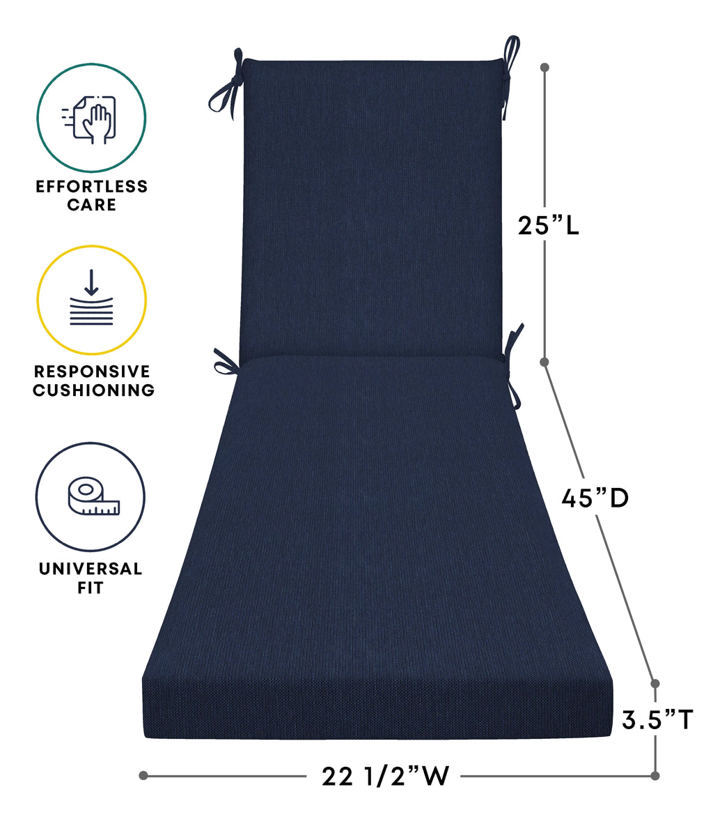 Solid Blue Polyester Outdoor Chaise Lounge Cushion I412583