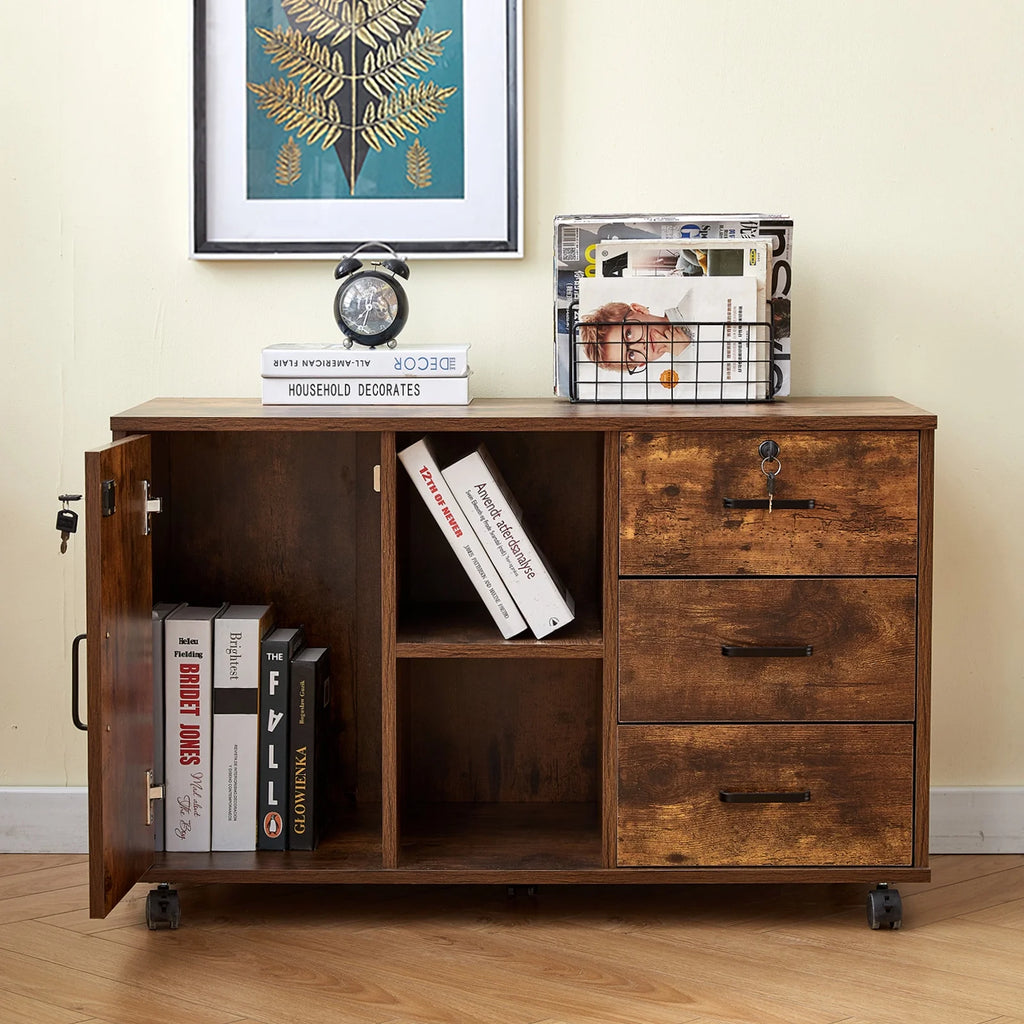 Mobile File Cabinet with 3 Lockable Drawers, Brown C991494