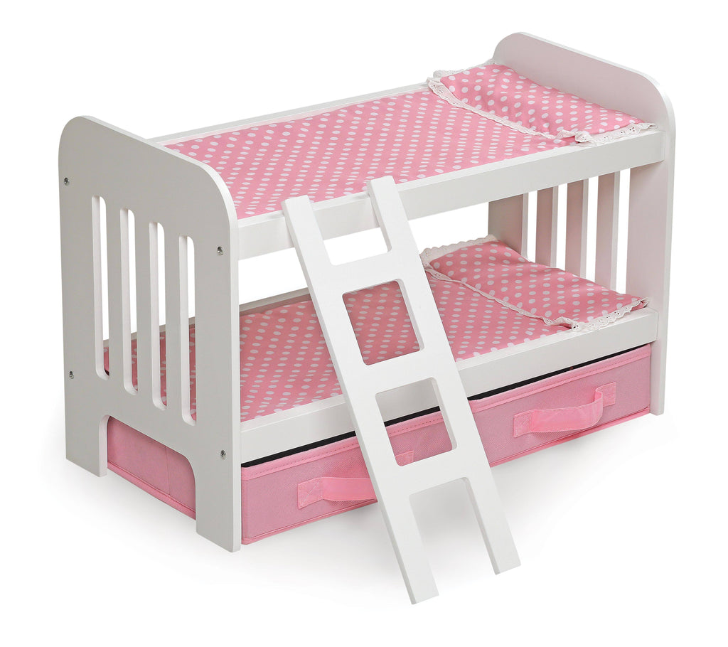 Doll Bunk Bed with Ladder and Two Storage Baskets - Pink W748