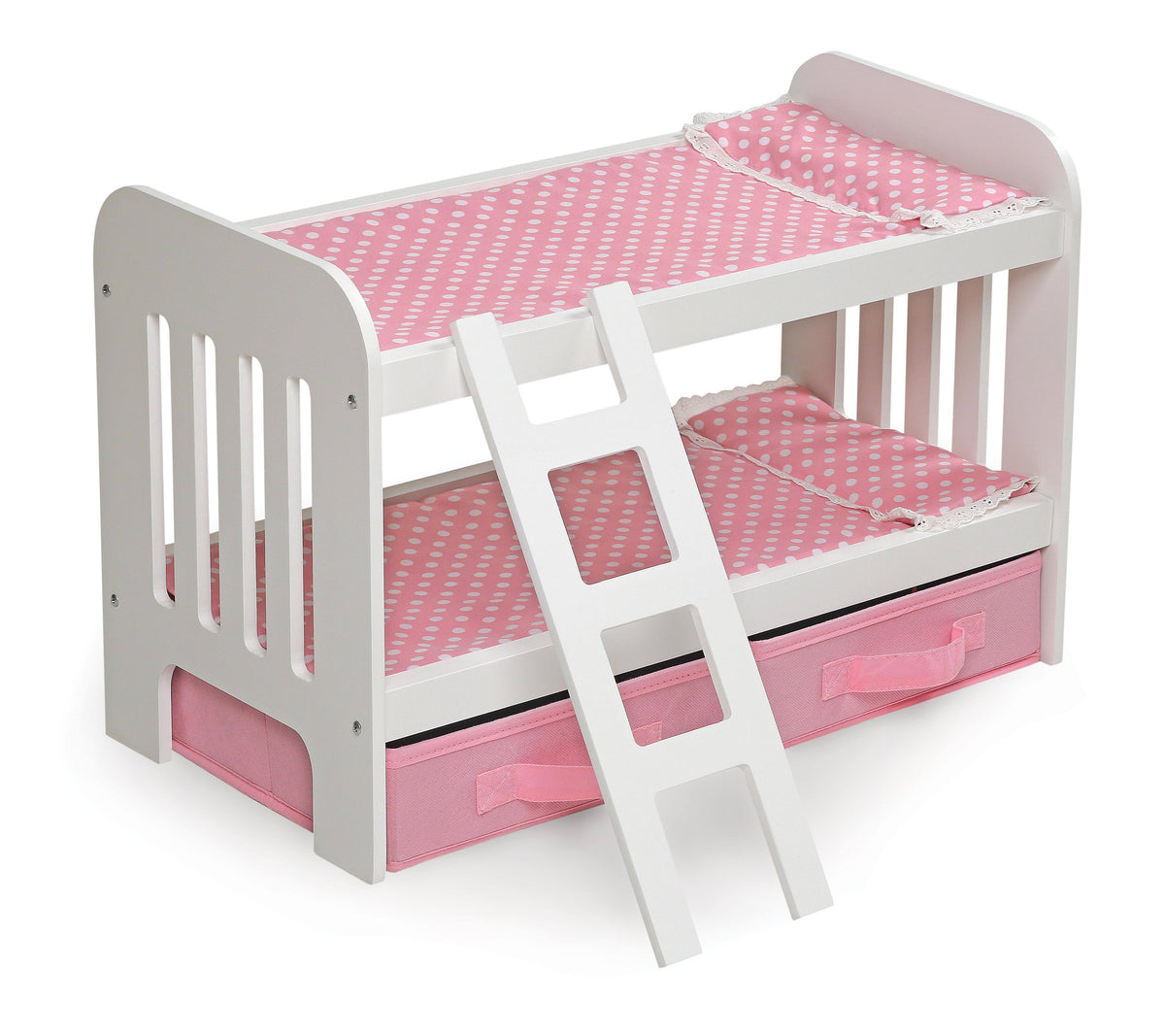 Doll Bunk Bed with Ladder and Two Storage Baskets - Pink W748