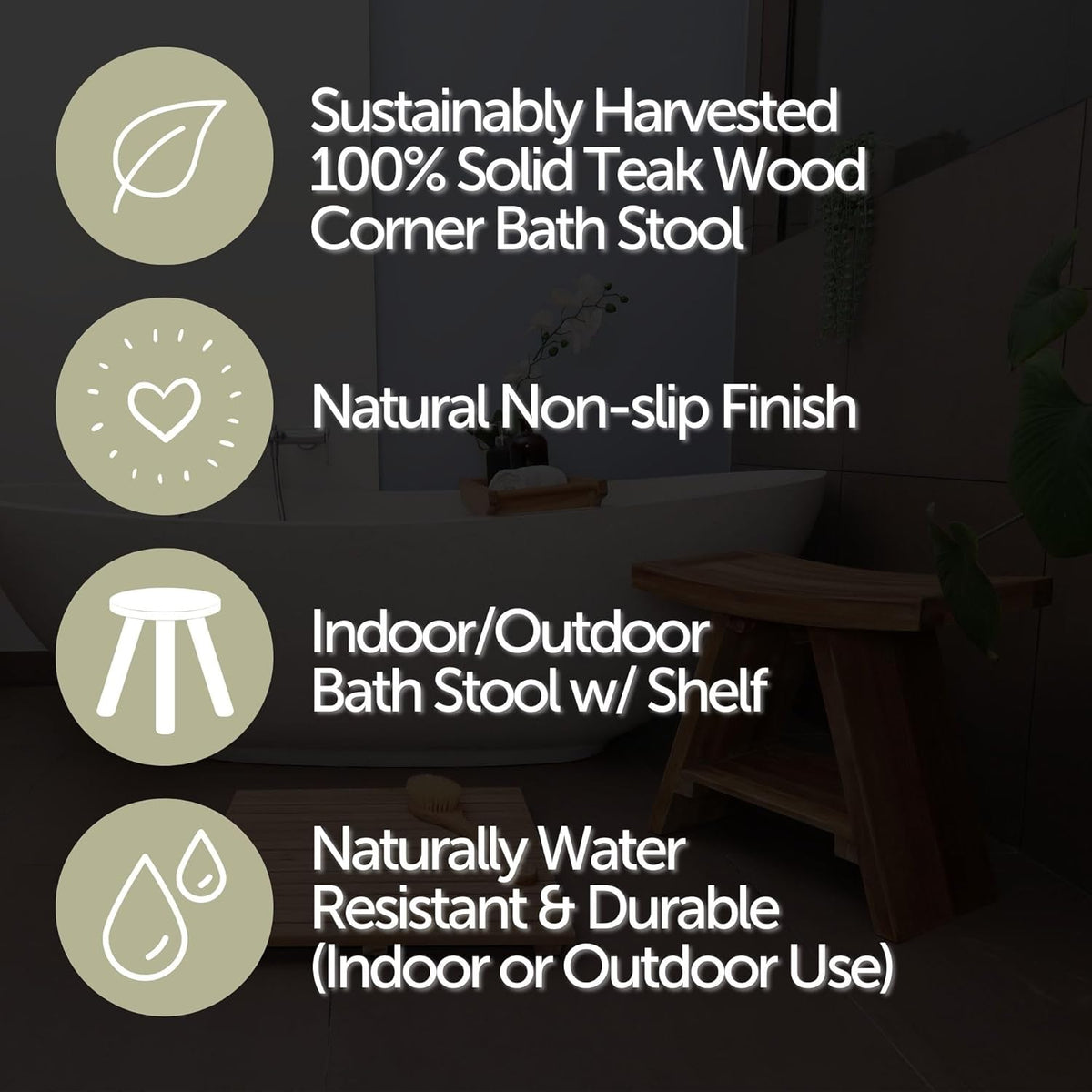 Teak Wood Shower Bench 17.7" Natural Finish Curved Seat I5465