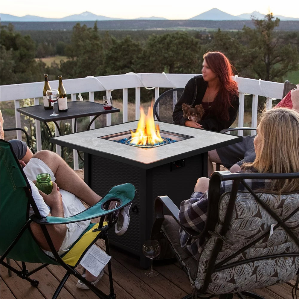 30'' Square Propane Fire Pit Table 50,000 BTU with Ceramic Tabletop E700