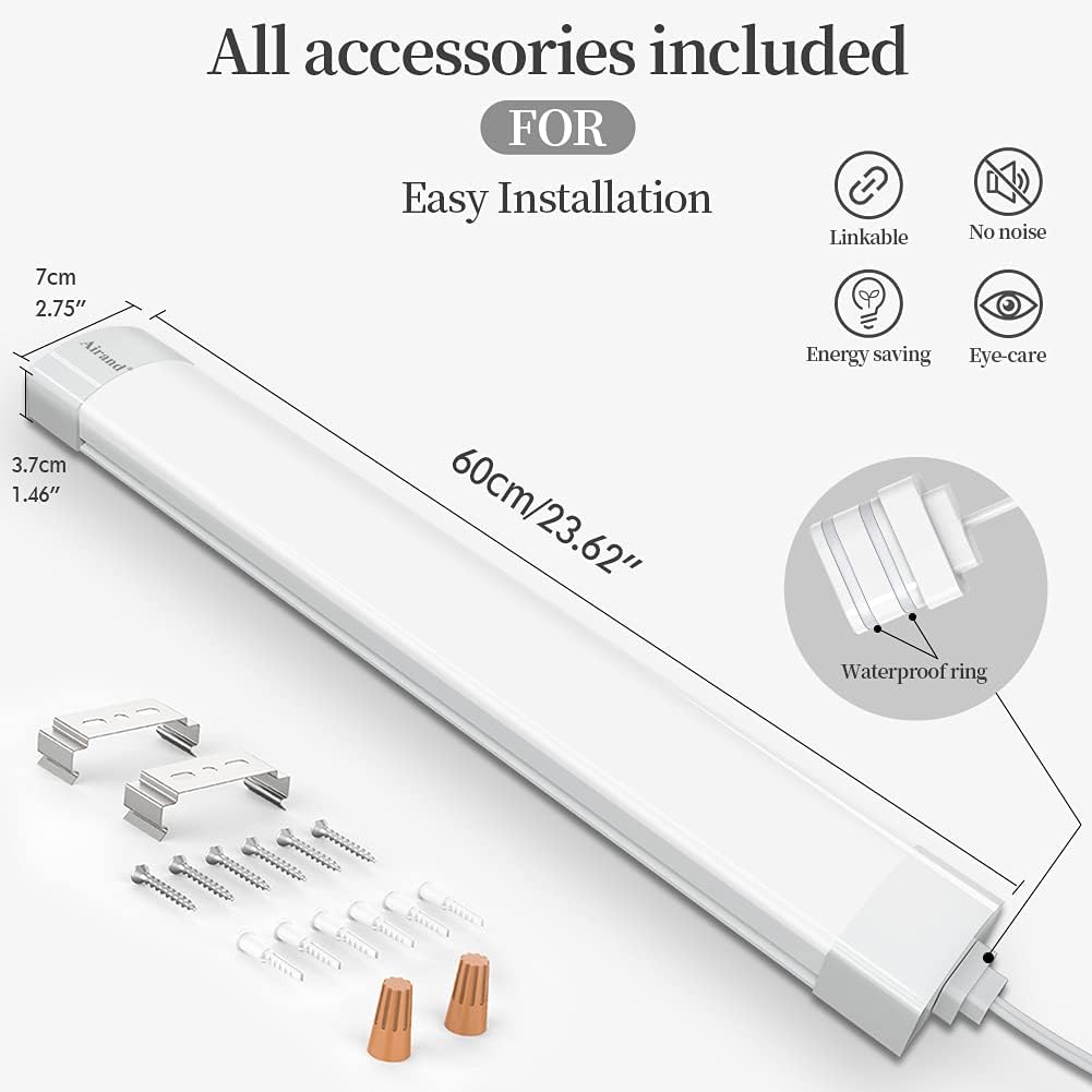 2 Pack 2FT 18W 5000K IP66 Waterproof LED Shop Light X30545