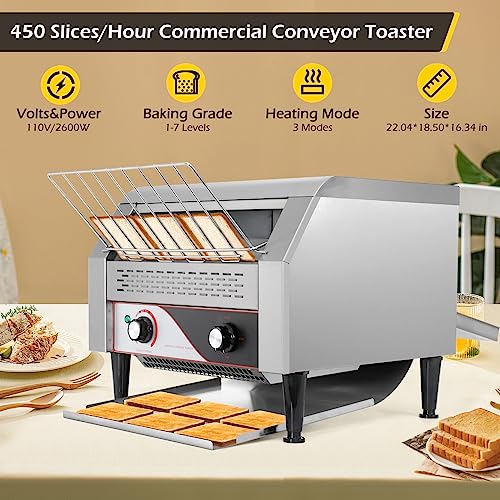 Conveyor Toaster 450 Slices/Hour 2600W Heavy Duty Commercial Toaster E49151