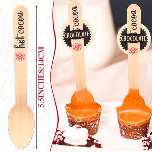 100 Set Christmas Disposable Wooden Spoons 5.5 Inches D865