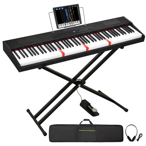 88 Key Semi Weighted Portable Digital Piano Keyboard with Stand, Case, Pedal, Headphone (Black) S543001