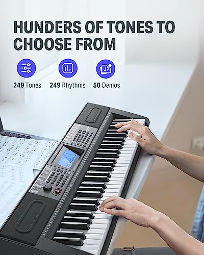 Black 61 Key Electric Piano Keyboard Kit with Stand, Stool, Microphone J16914