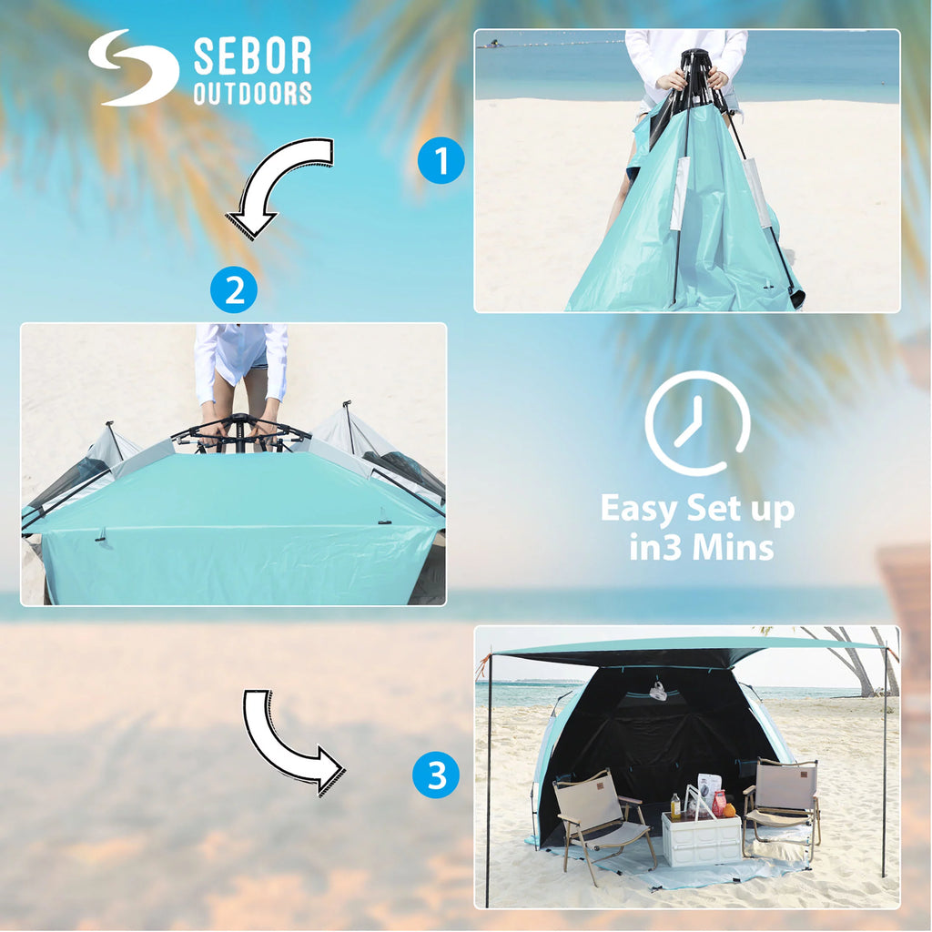 XL Pop-up Canopy Beach Tent for 4-6 Person, UPF 50+ Mint Green F379655