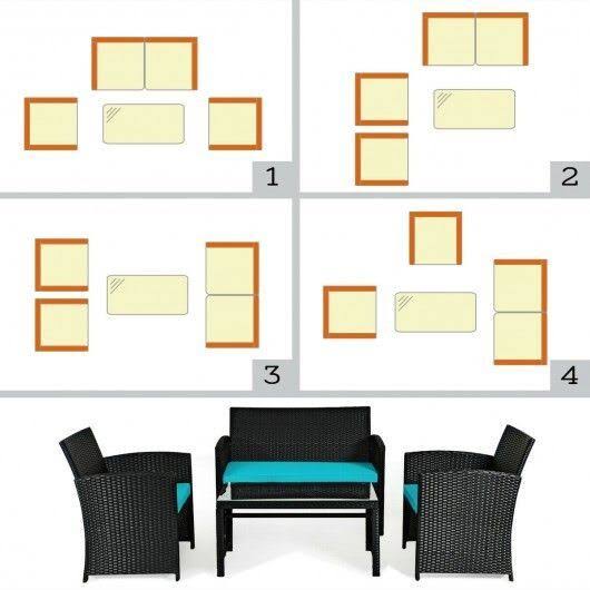 Turquoise Wicker Patio Sofa and Table Set F3727